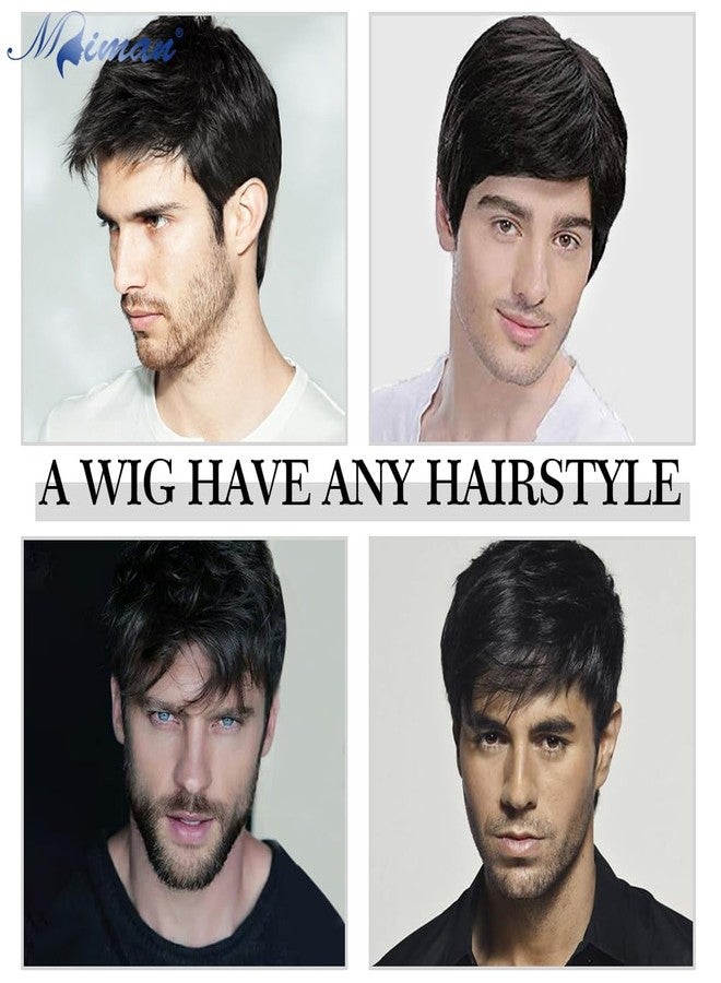 MIMAN Men's Short Black Human Hair Wigs Mens Layered Straight Natural Hair Wig Mens Wig Short Hair Replacement Wigs for Male Daily Wear - Image 5